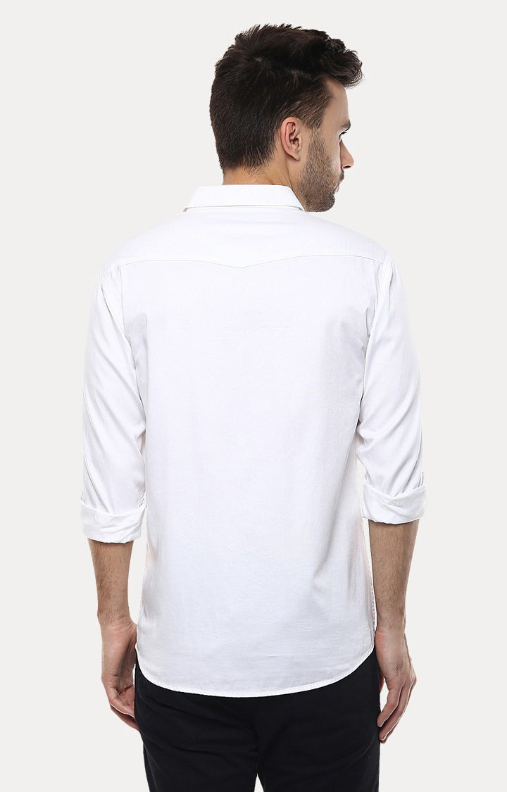 Spykar Men'S White Cotton Solid Casual Shirts