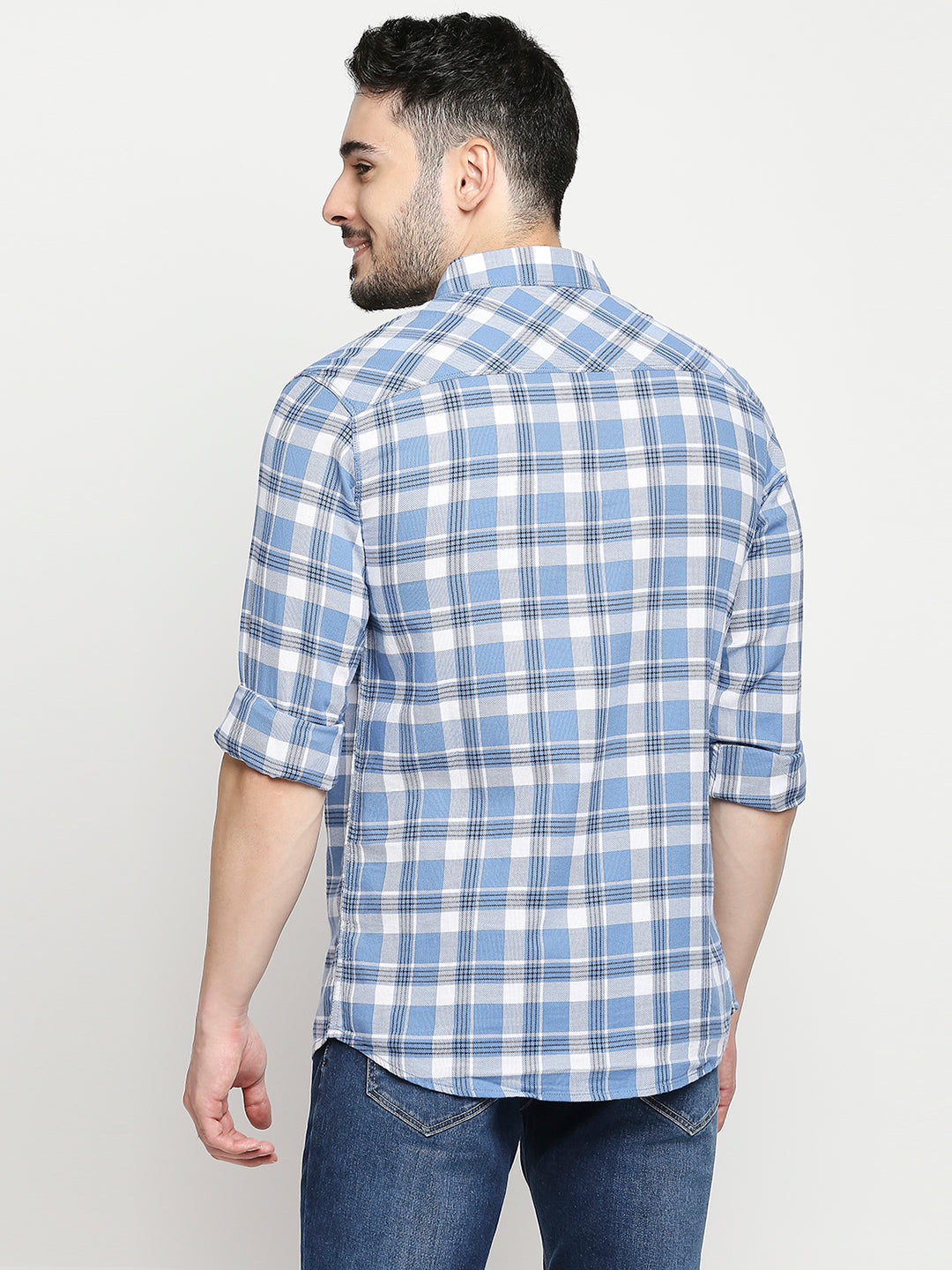 Spykar Sulphur Grey Cotton Full Sleeve Checkered Shirt For Men