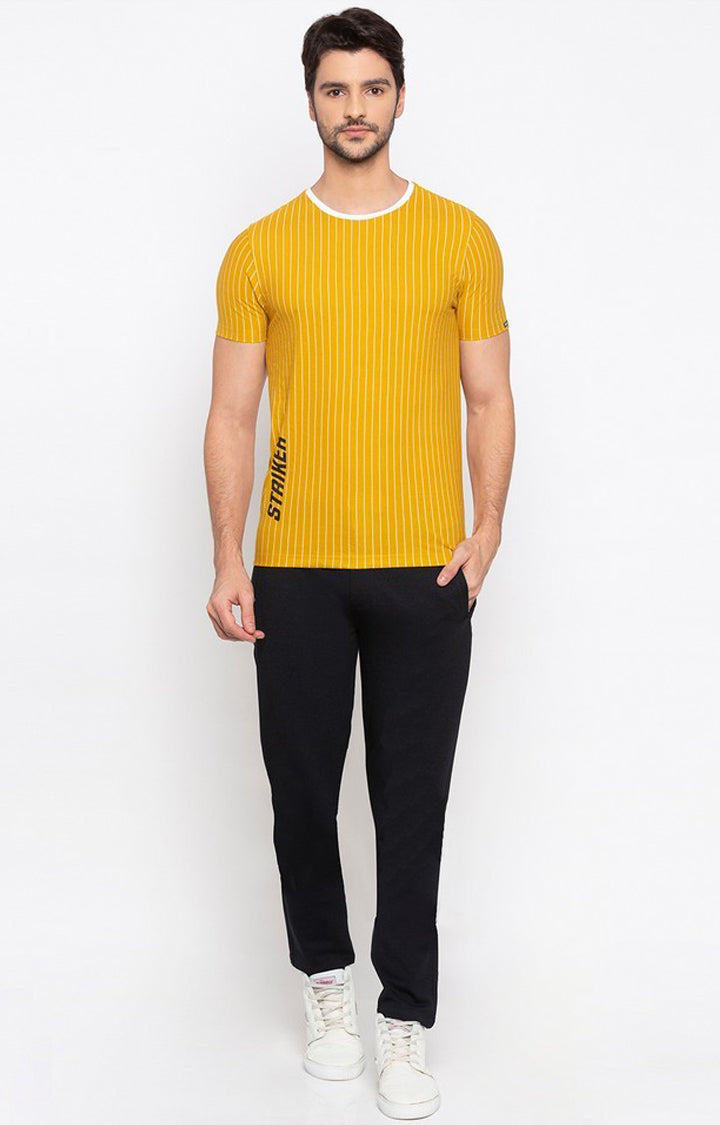 Spykar Yellow Cotton Slim Fit T-Shirt For Men