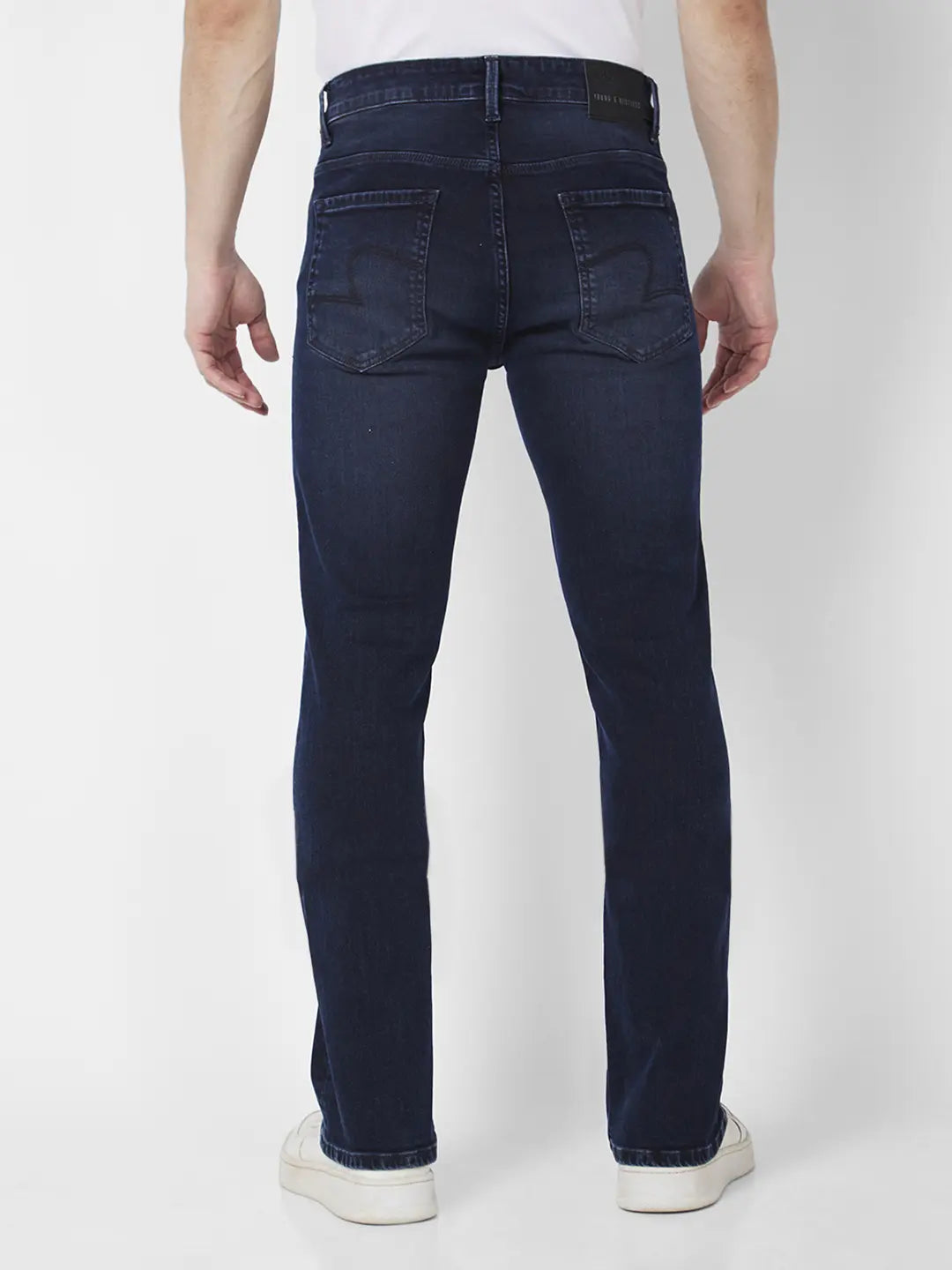 Spykar Men Blue Indigo Cotton Stretch Comfort Fit Regular Length Clean Look Mid Rise Jeans (Rafter)