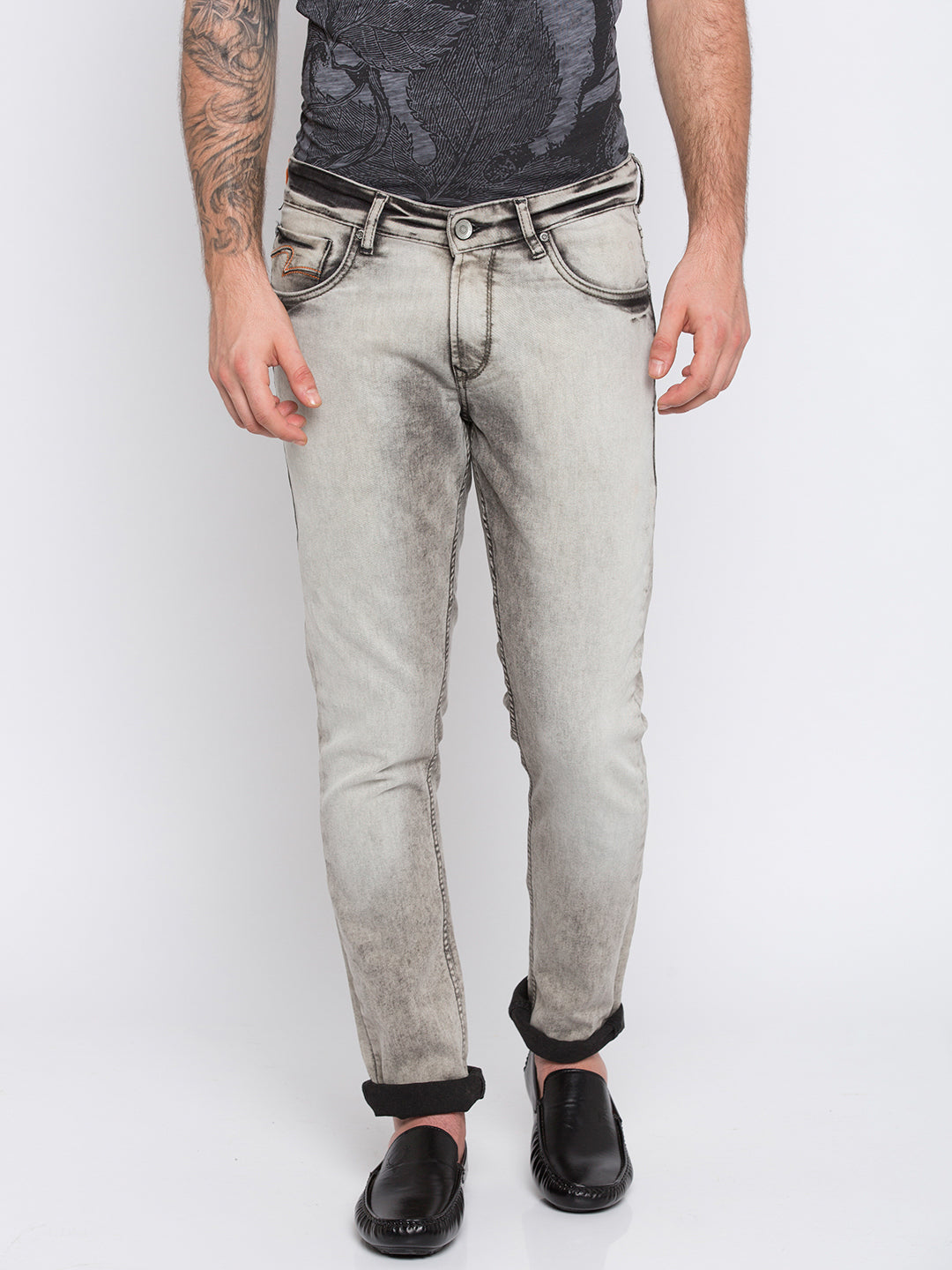 Spykar Lt.Grey Cotton Men Jeans