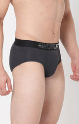 Underjeans By Spykar Grey Solid Briefs For Men