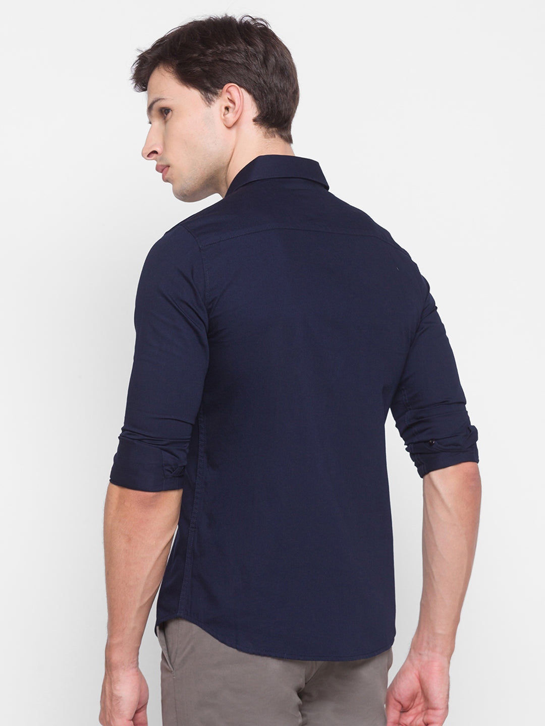 Spykar Slim Fit Blue Cotton Men Shirt