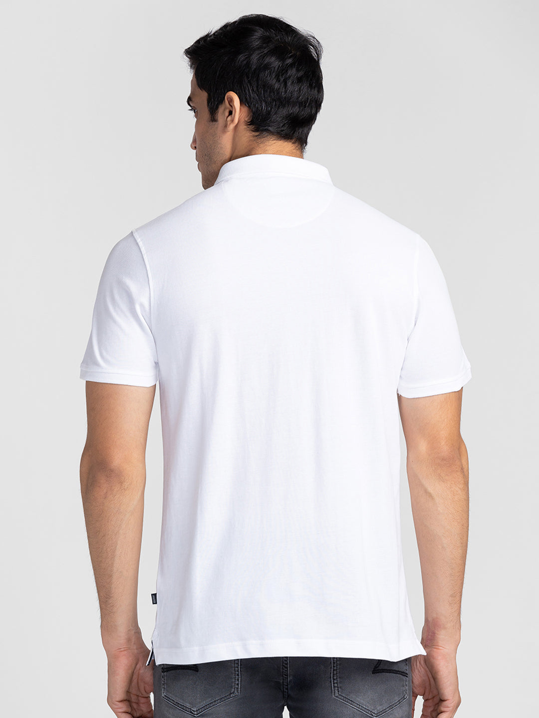 Spykar Men White Cotton Slim Fit Polo Printed T-Shirt