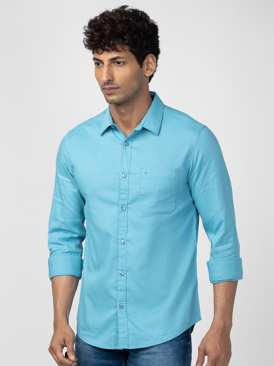 Spykar Men Haze Blue Cotton Slim Fit Plain Shirt