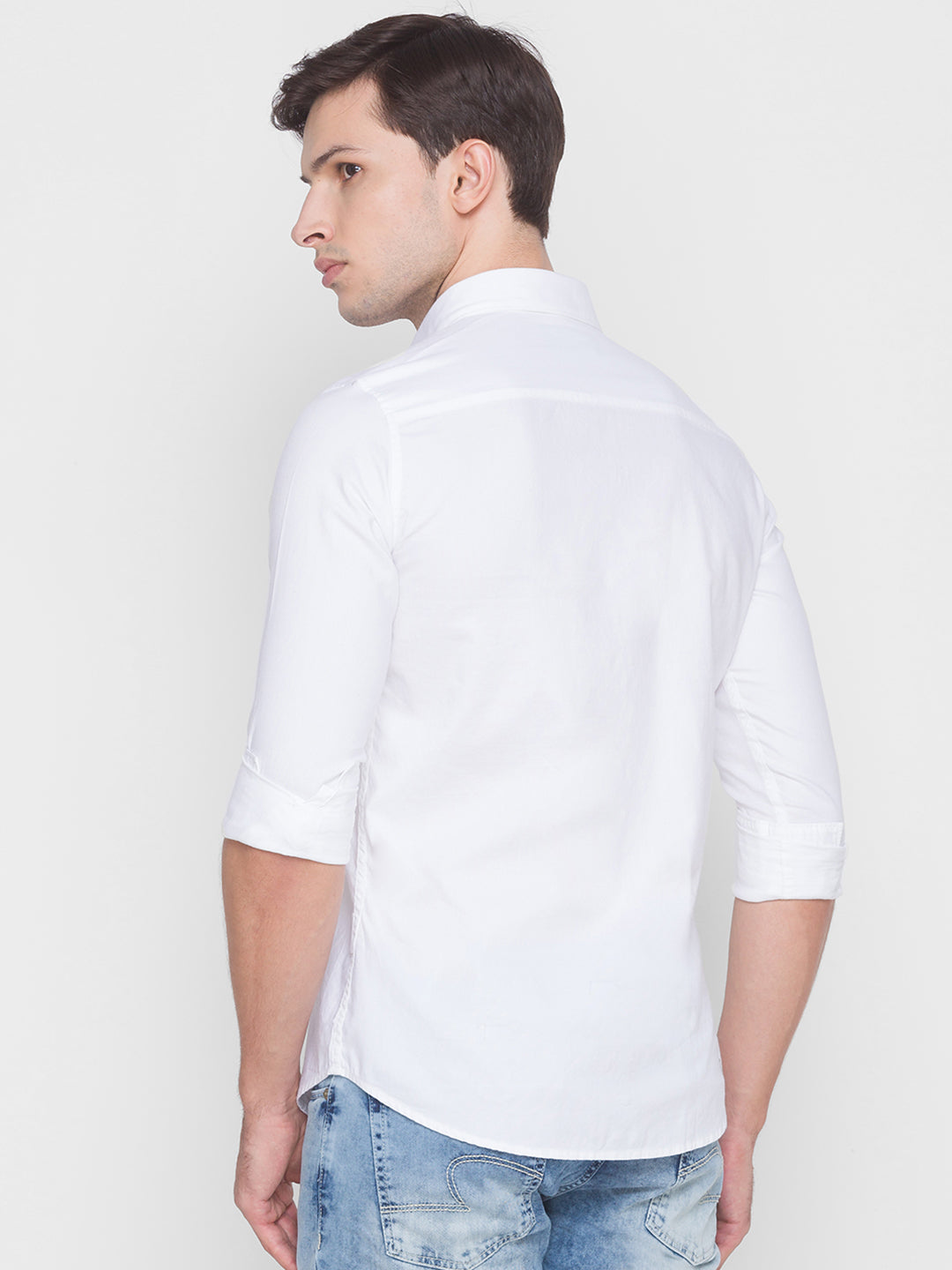 Spykar Slim Fit White Cotton Men Shirt