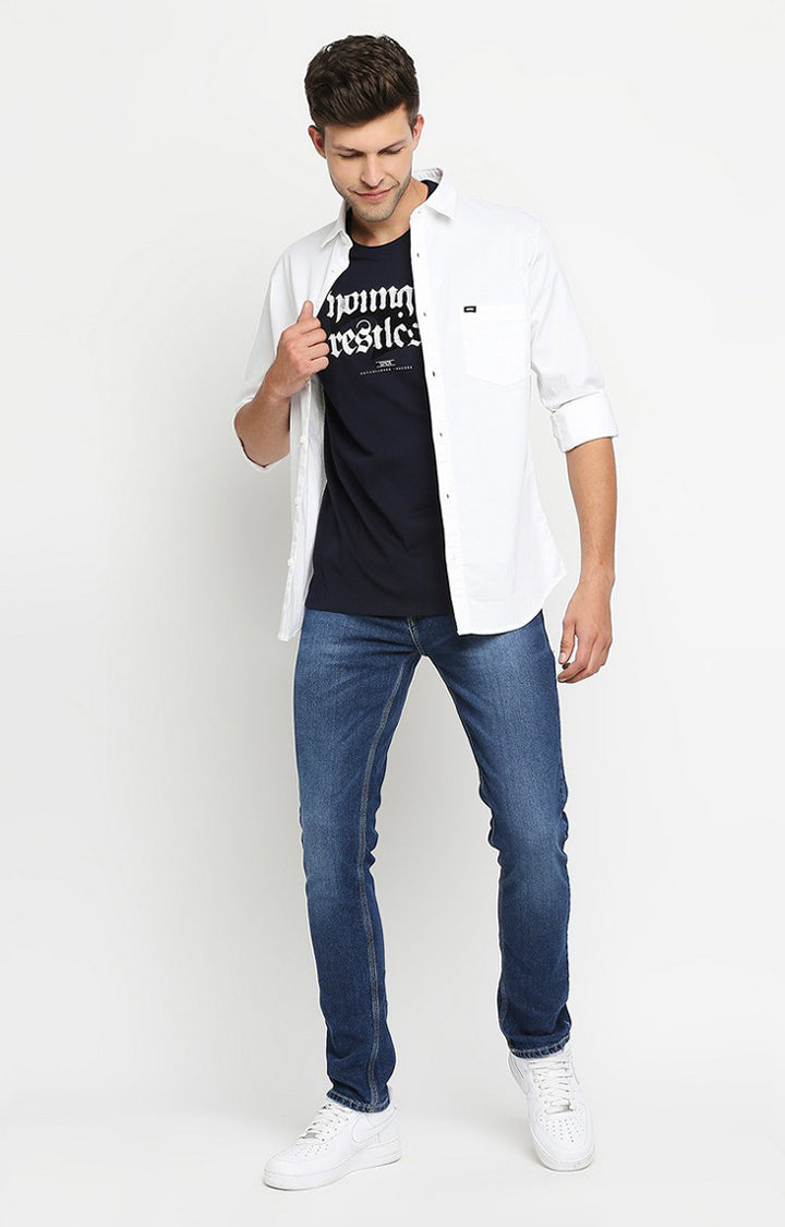 Spykar Men White Cotton Slim Fit Casual Shirts