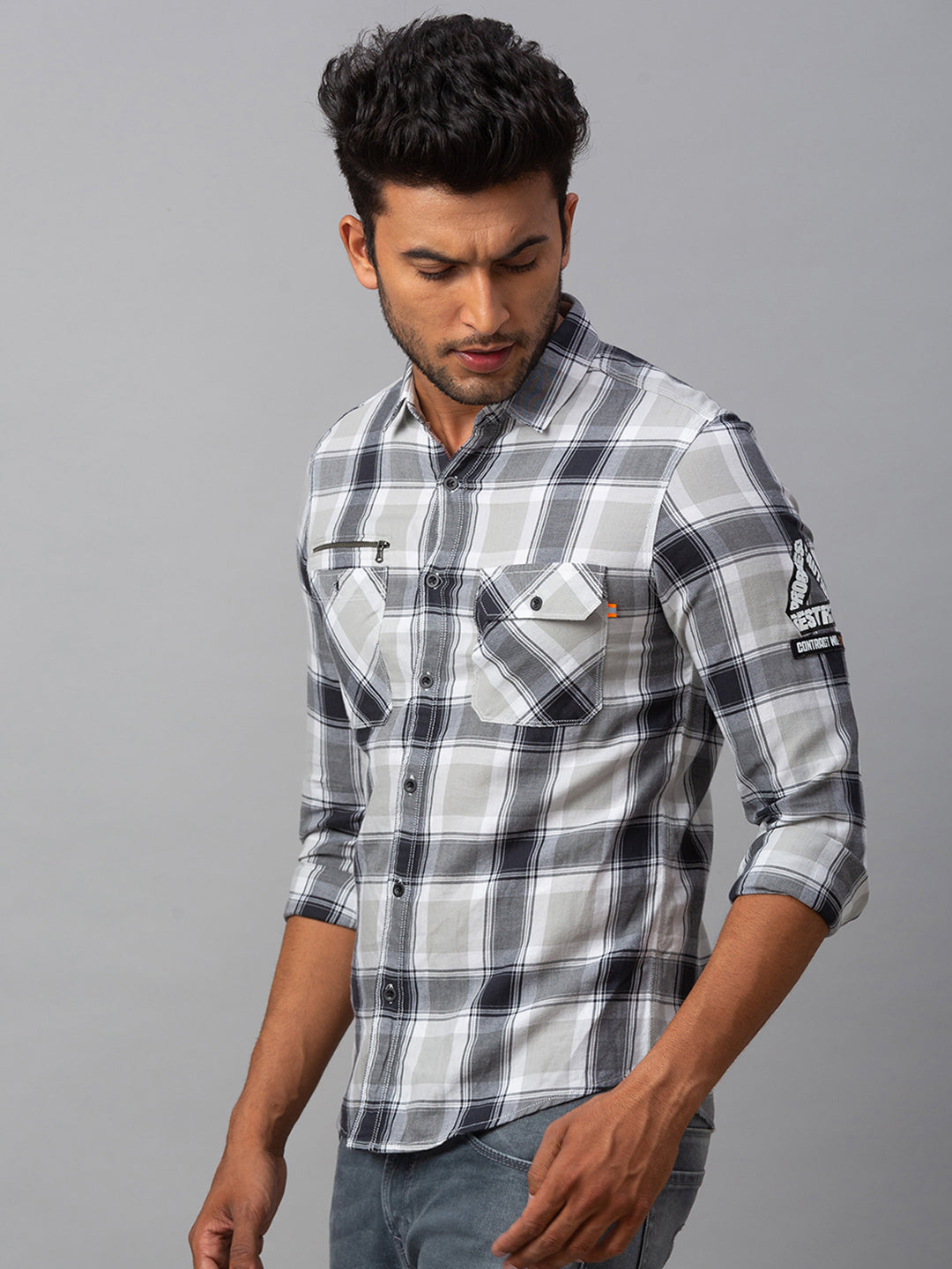 Spykar Men Grey Cotton Slim Fit Shirt (Slim)