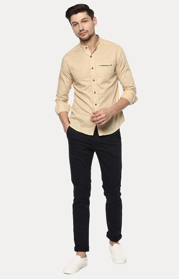 Spykar Men'S Beige Cotton Melange Casual Shirts