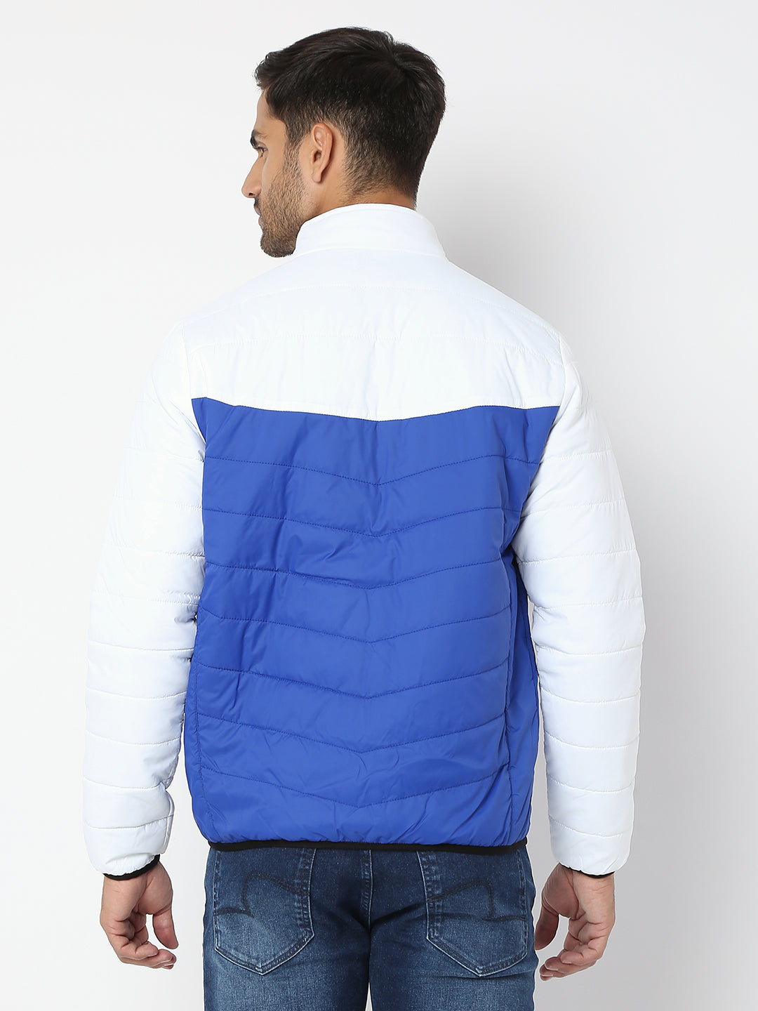 Spykar Men White & Royal Blue Nylon Regular Fit Jacket