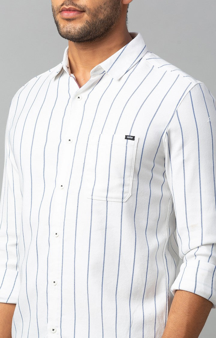 Spykar Men White Cotton Striped Casual Shirts