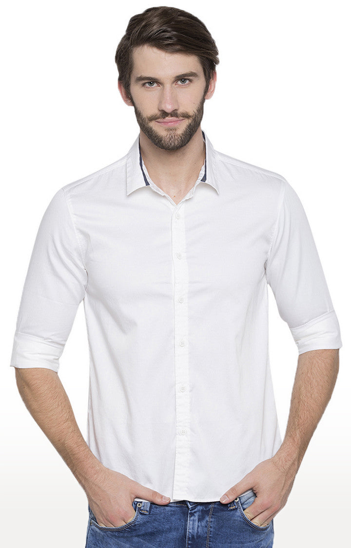 Spykar Men'S White Satin Solid Casual Shirts