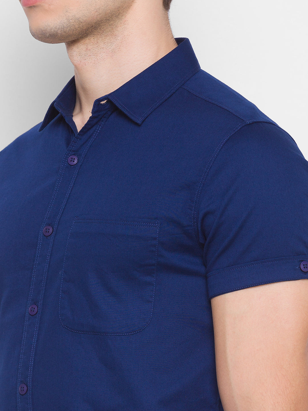 Spykar Slim Fit Blue Cotton Men Shirt