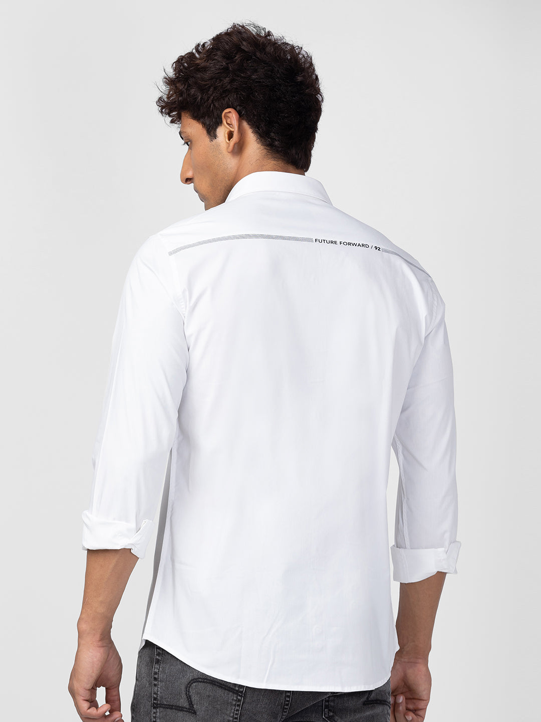 Spykar Men White Cotton Regular Slim Fit Plain Shirt