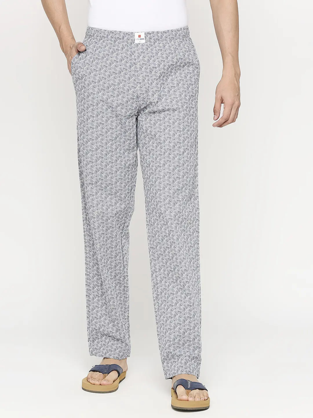 Men Premium Grey & White Cotton Regular Fit Pyjama-Underjeans by Spykar
