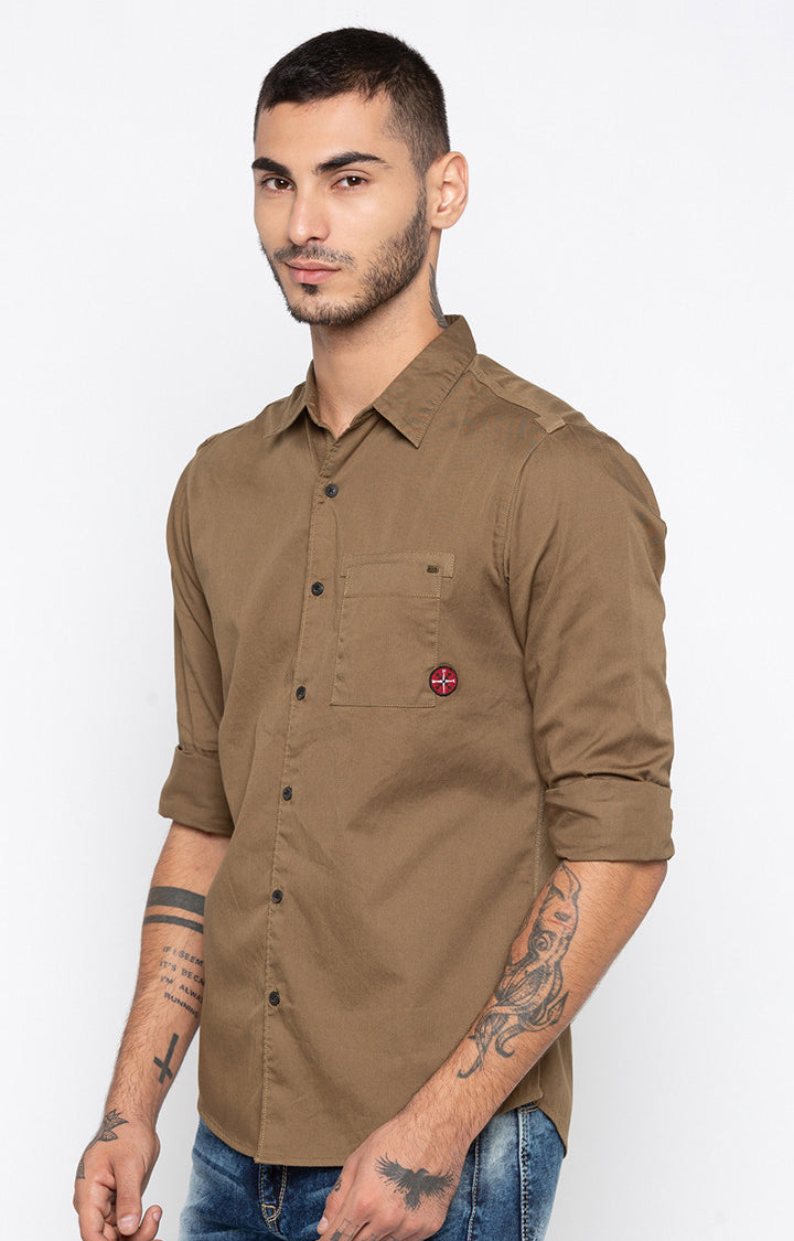 Spykar Men'S Brown Cotton Solid Casual Shirts