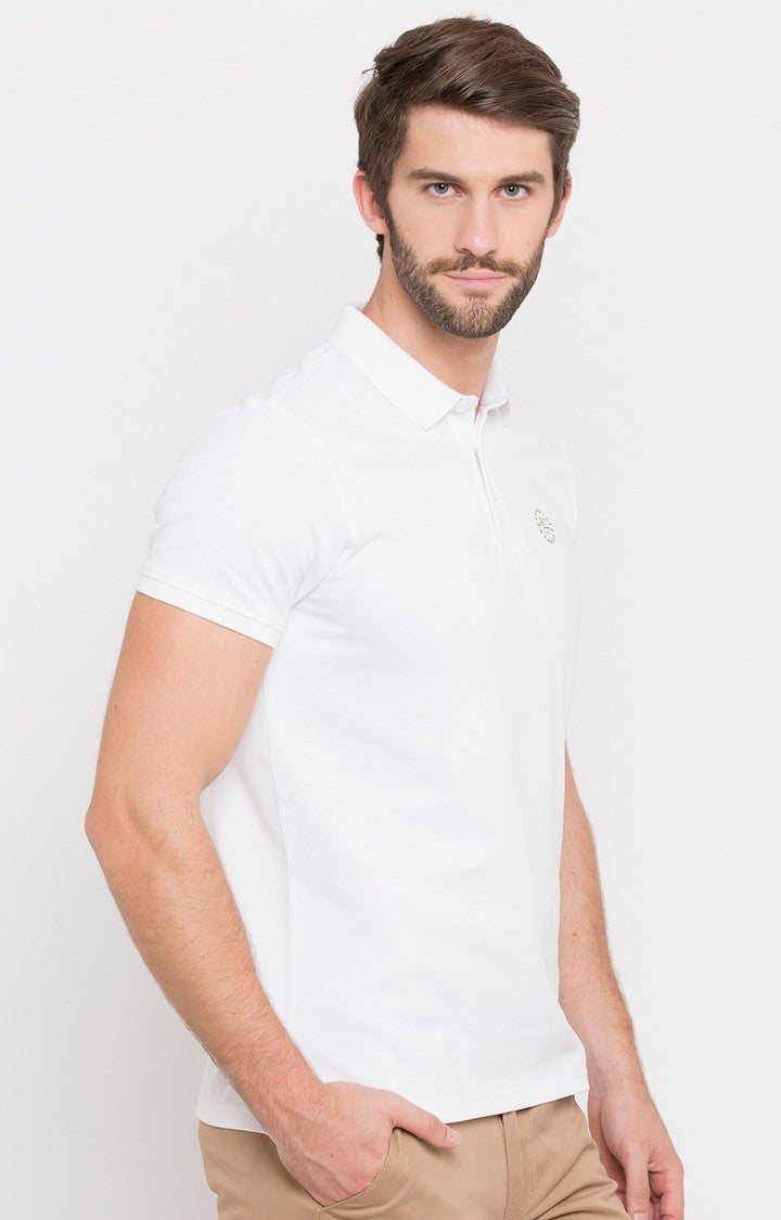 Spykar White Solid Slim Fit Polo T-Shirt