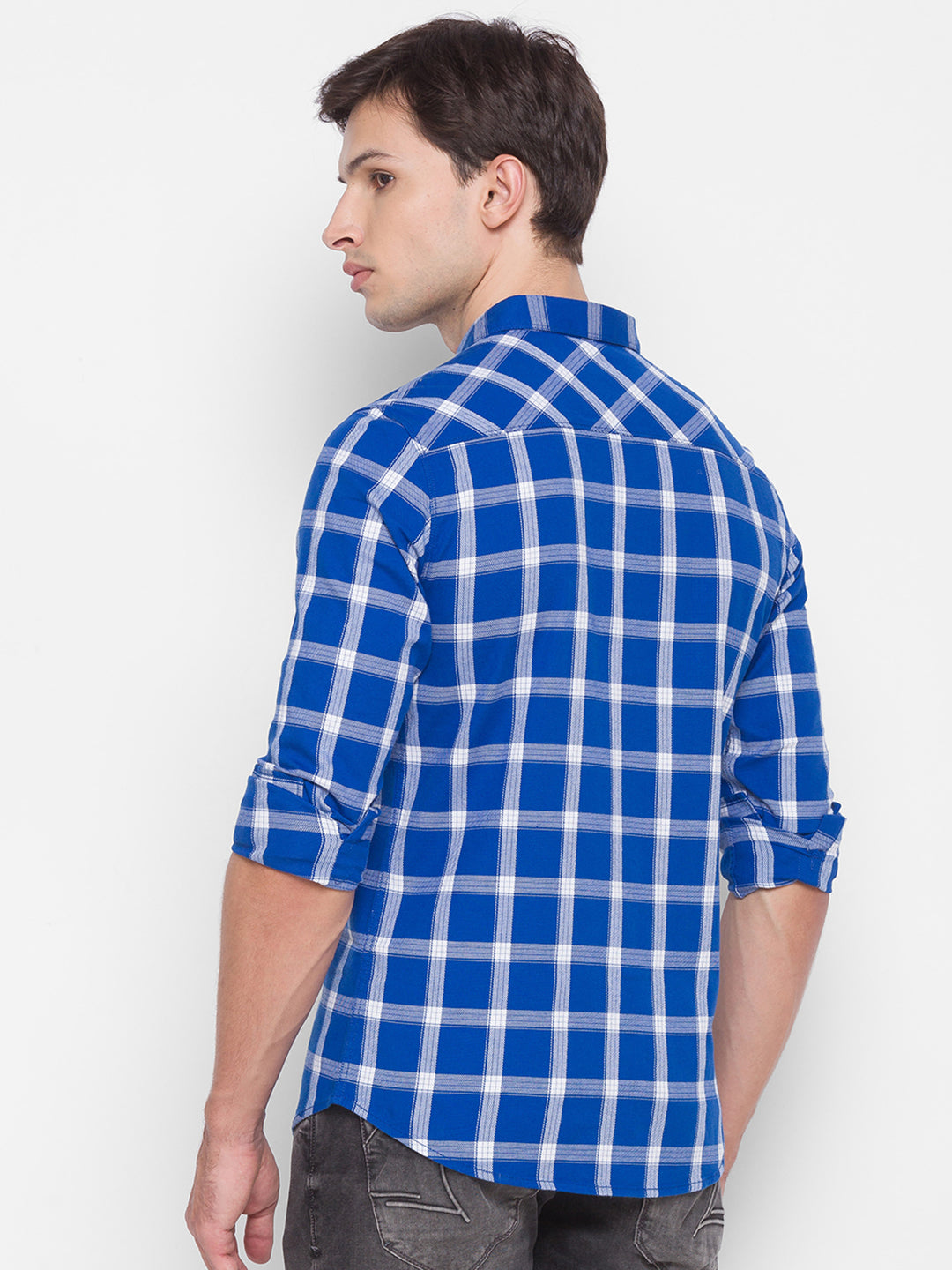 Spykar Slim Fit Blue Cotton Men Shirt