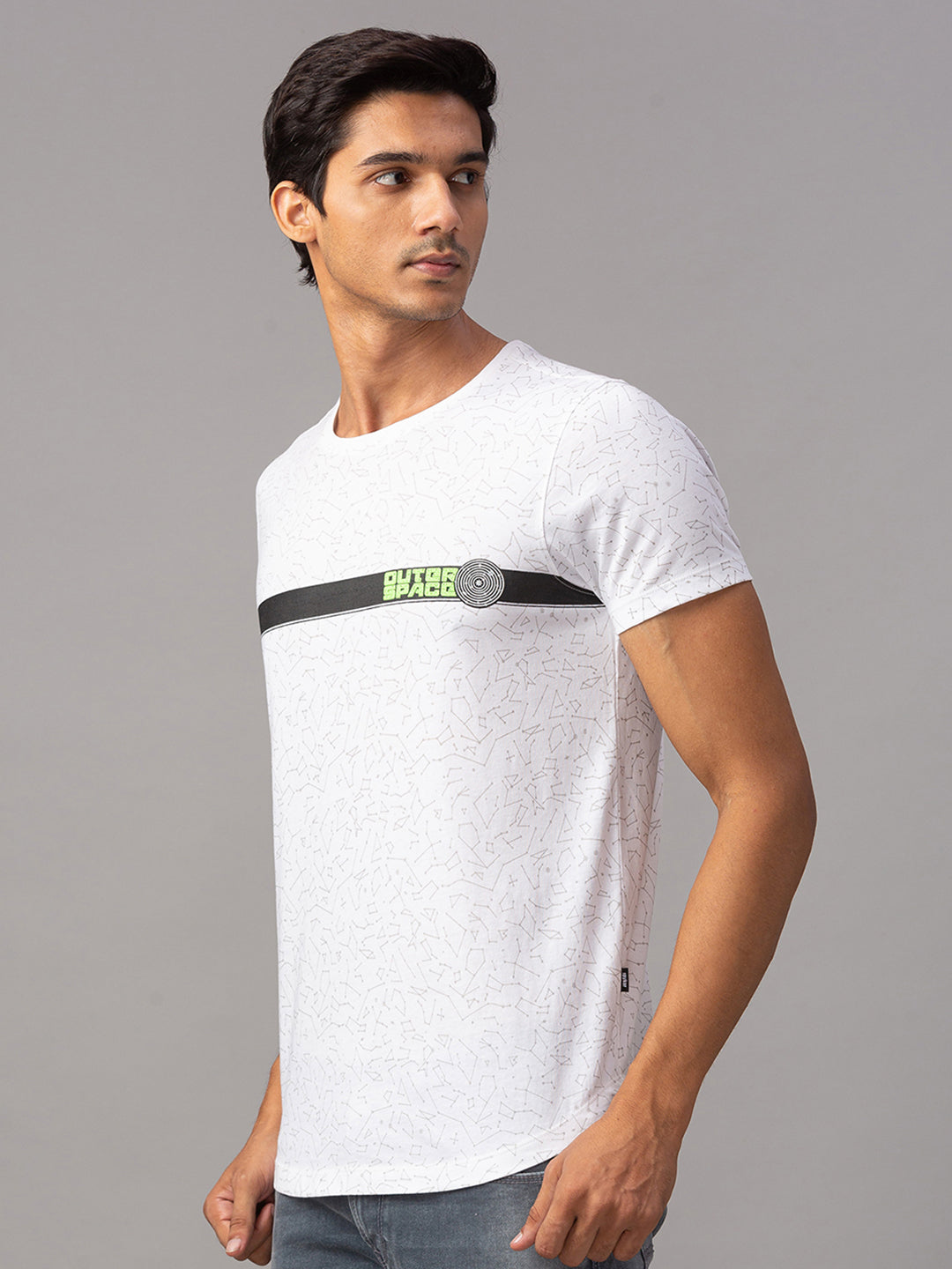 Spykar Men White Cotton Slim Fit Round Neck T-Shirt