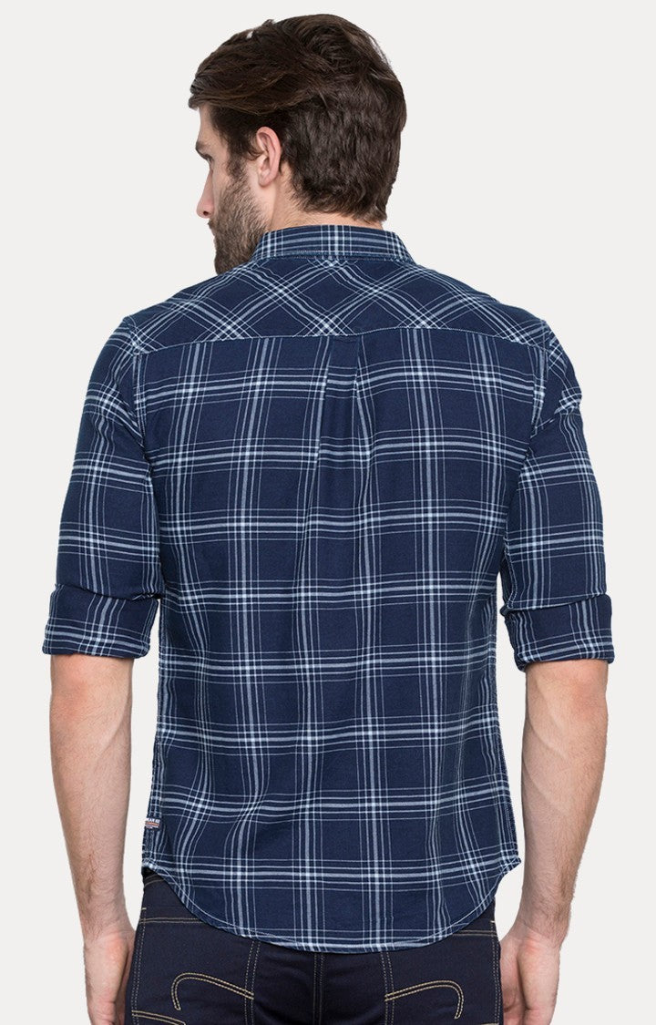 Spykar Blue Cotton Slim Fit Shirts For Men