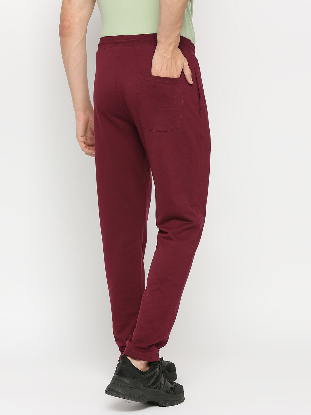 Men Premium Cotton Blend Wine Trackpant - Underjeans By Spykar