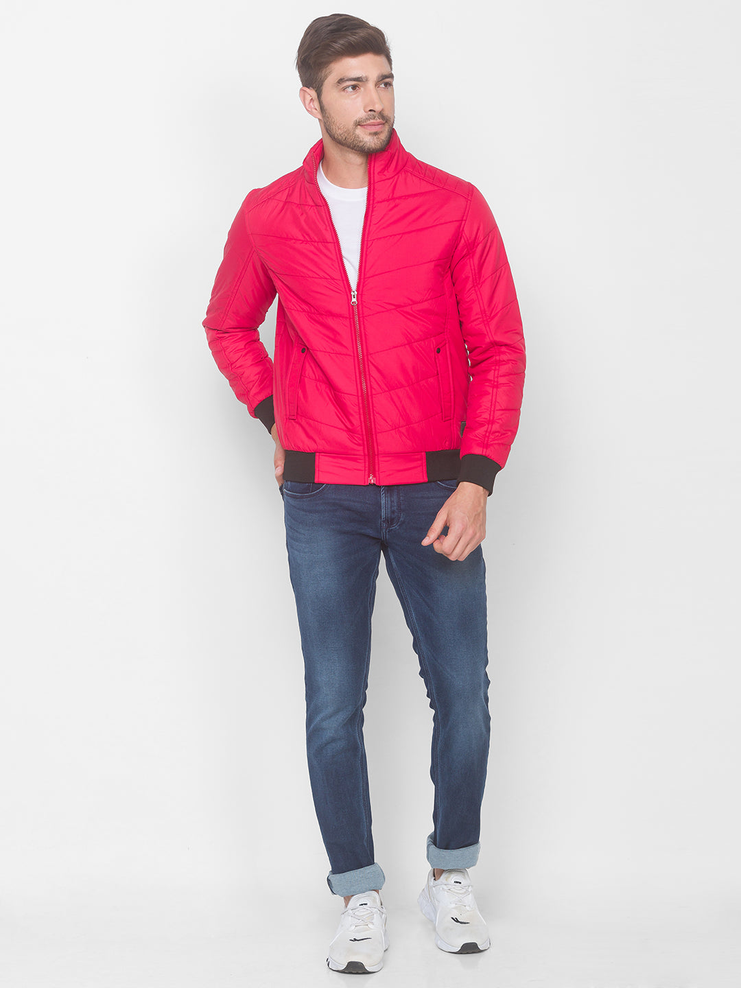 Spykar Deep Red Polyester Men Front Open Jacket