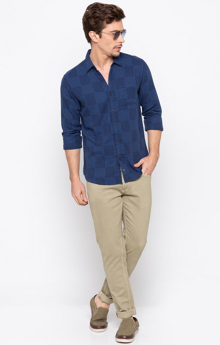 Spykar Men'S Blue Cotton Checked Casual Shirts