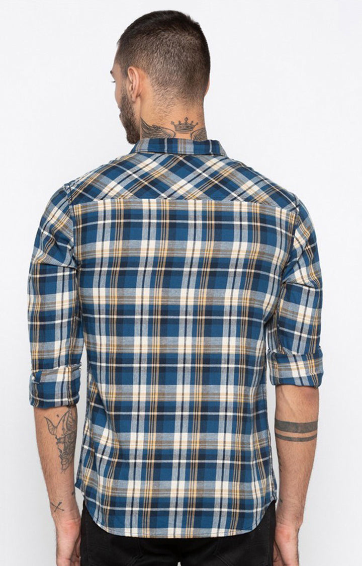 Spykar Men'S Blue Cotton Checked Casual Shirts