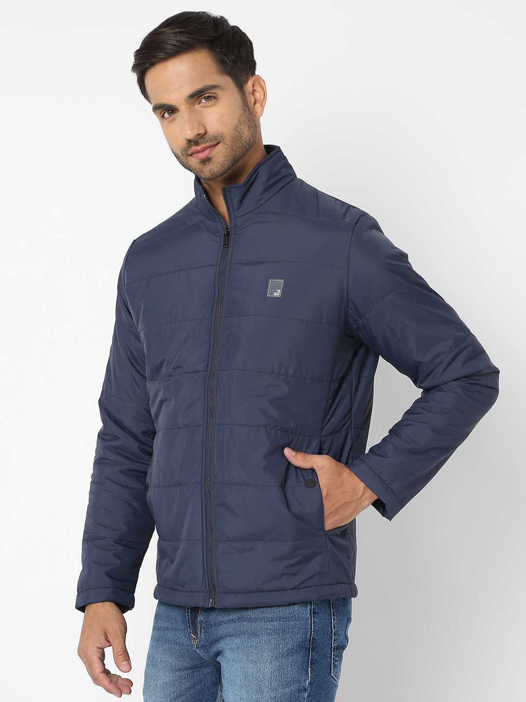 Spykar Men Navy Blue Nylon Regular Fit Jacket