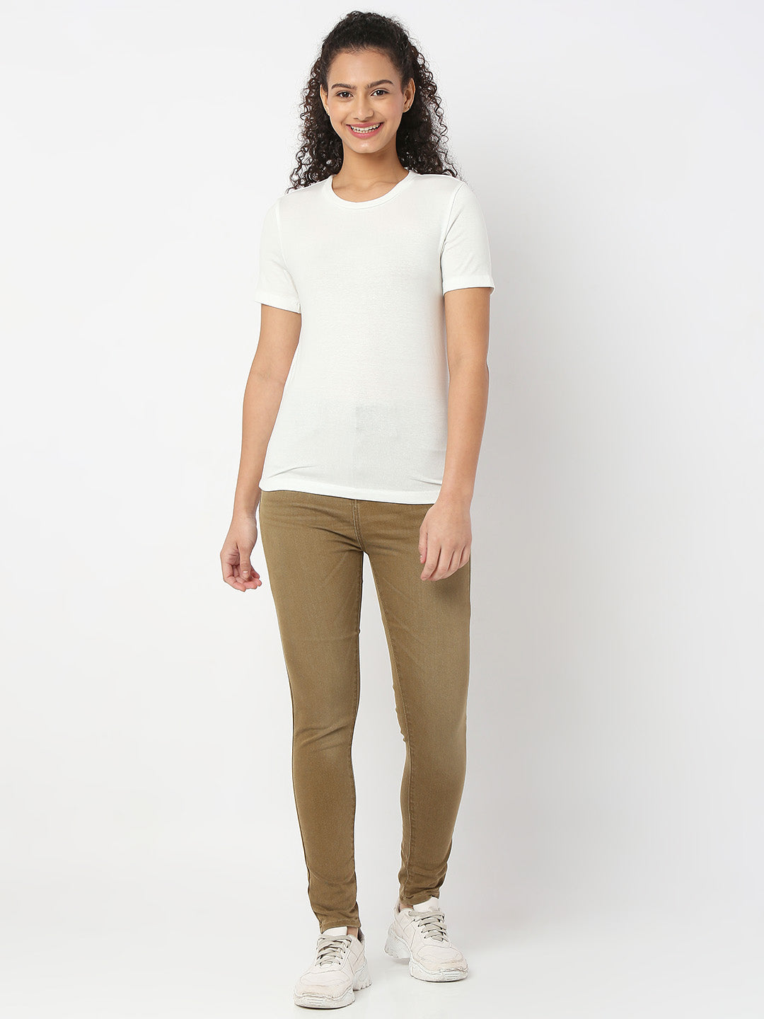 Spykar Women Light Khaki Cotton Super Skinny Ankle Length Jeans (Alexa)