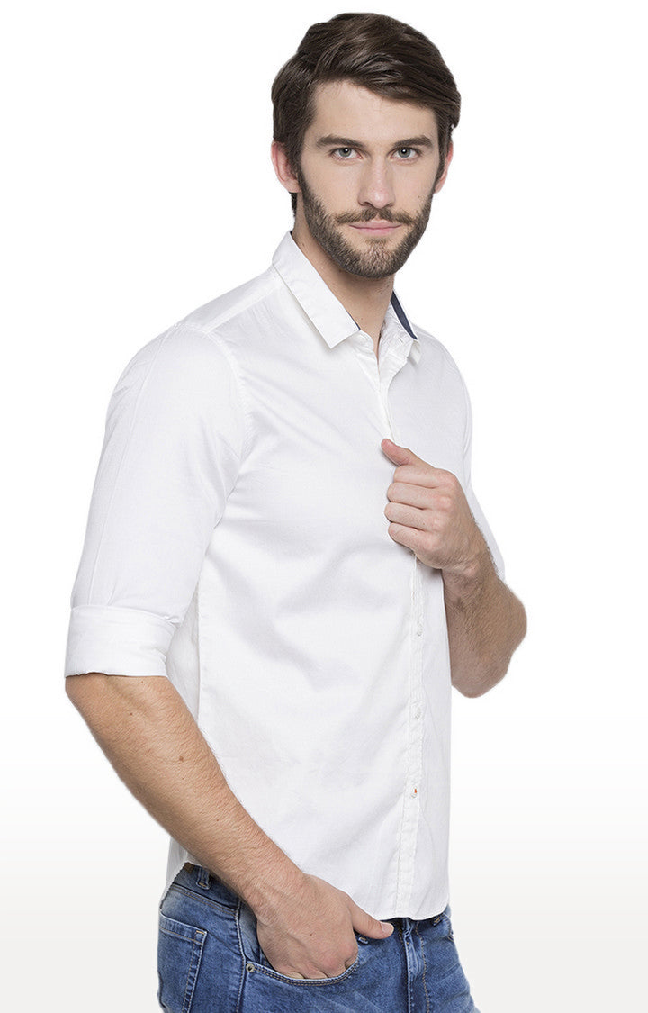 Spykar Men'S White Satin Solid Casual Shirts