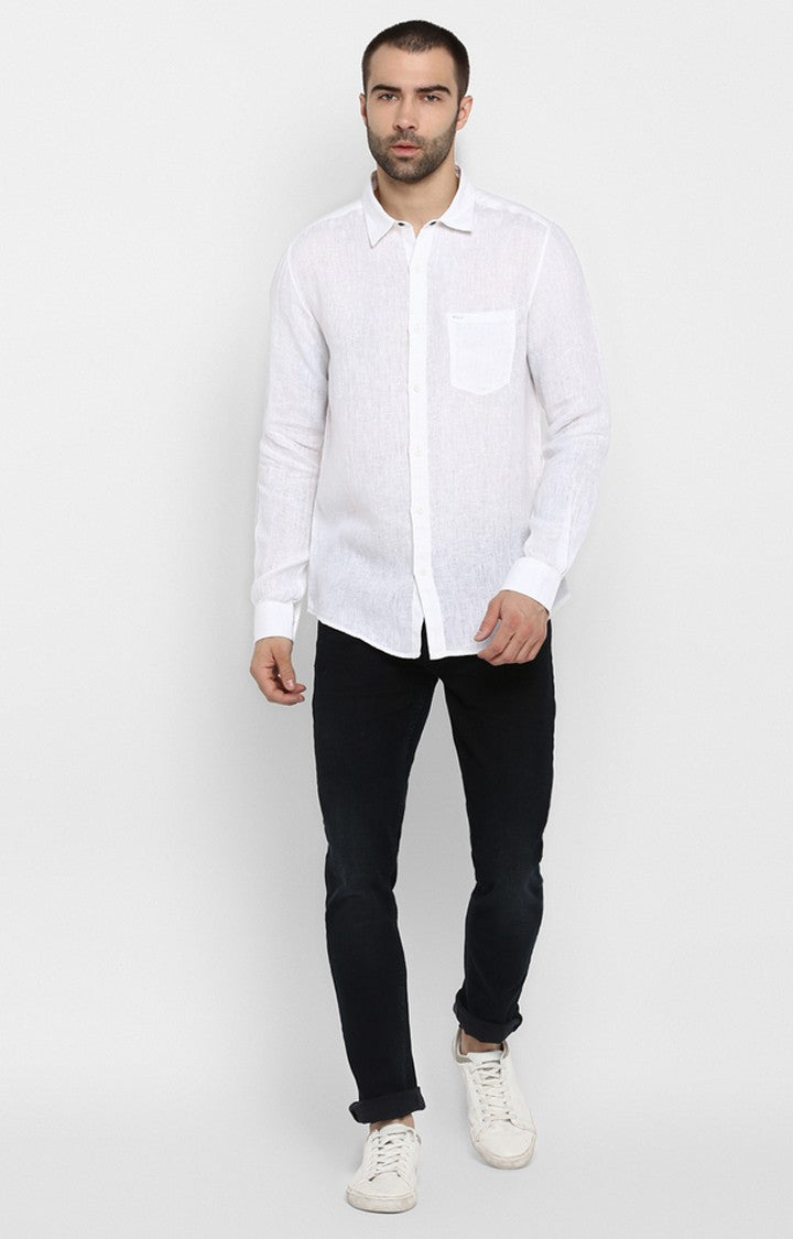 Spykar Men'S White Linen Solid Casual Shirts