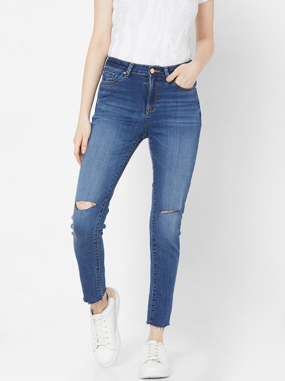 Spykar Women Mid Blue Solid Skinny Mid-Rise Jeans (Adora)