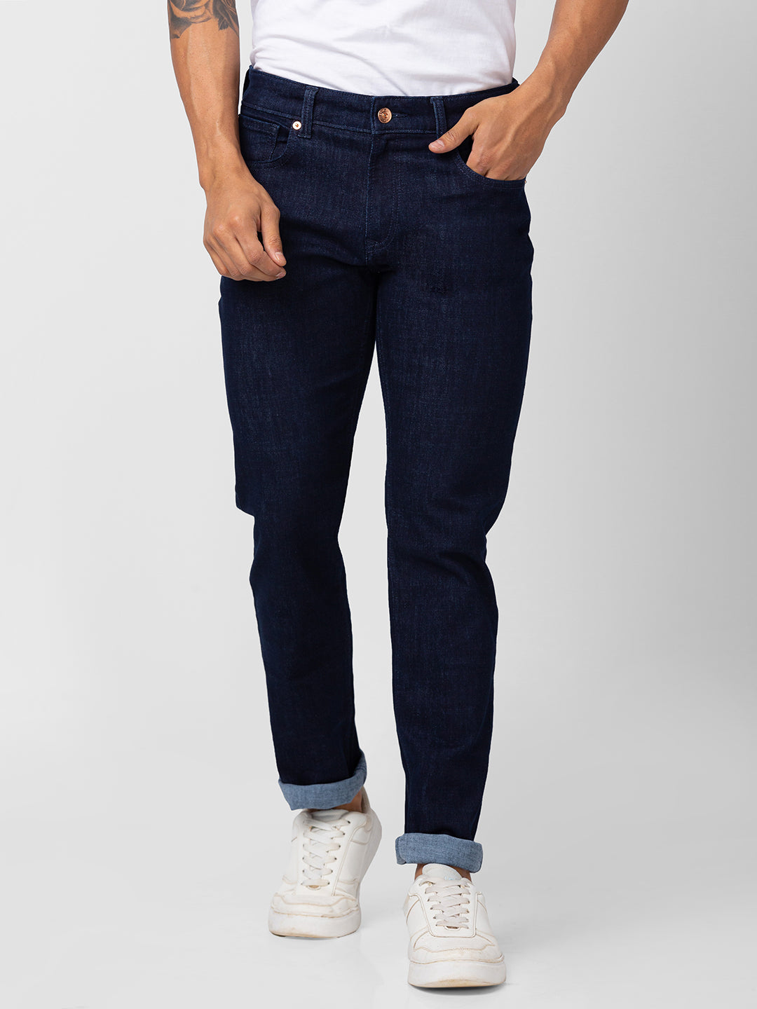 Spykar Men Raw Blue Cotton Stretch Comfort Fit Straight Length Jeans (Ricardo)