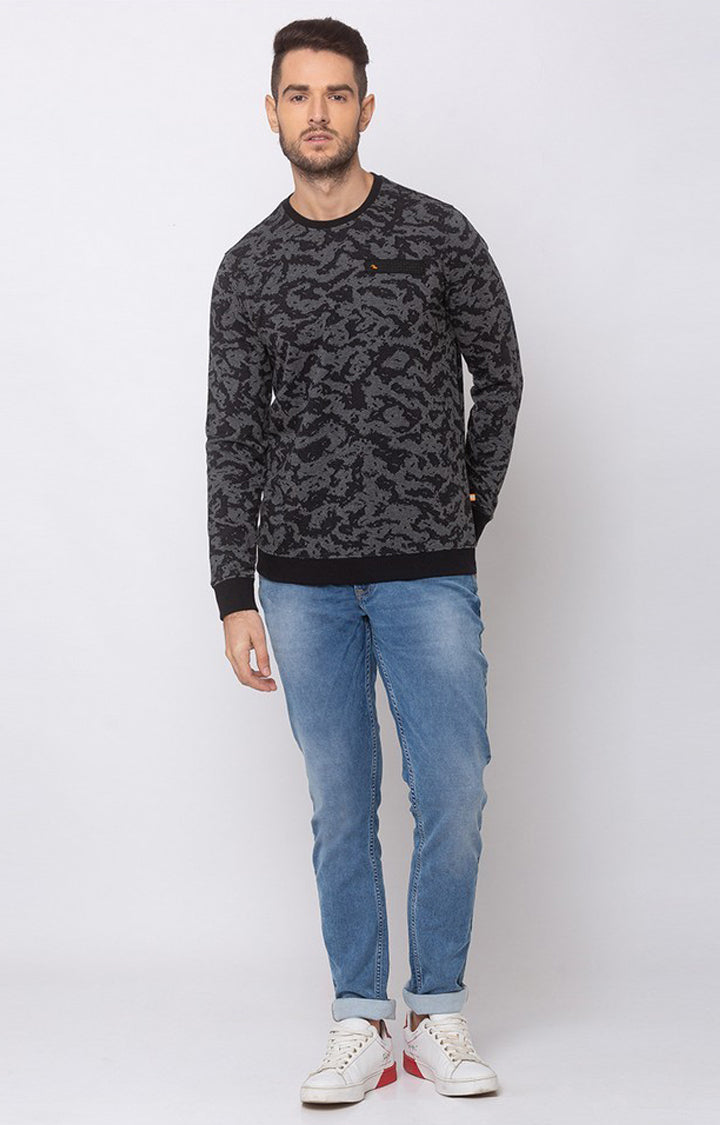 Spykar Black Cotton Slim Fit Sweatshirt For Men