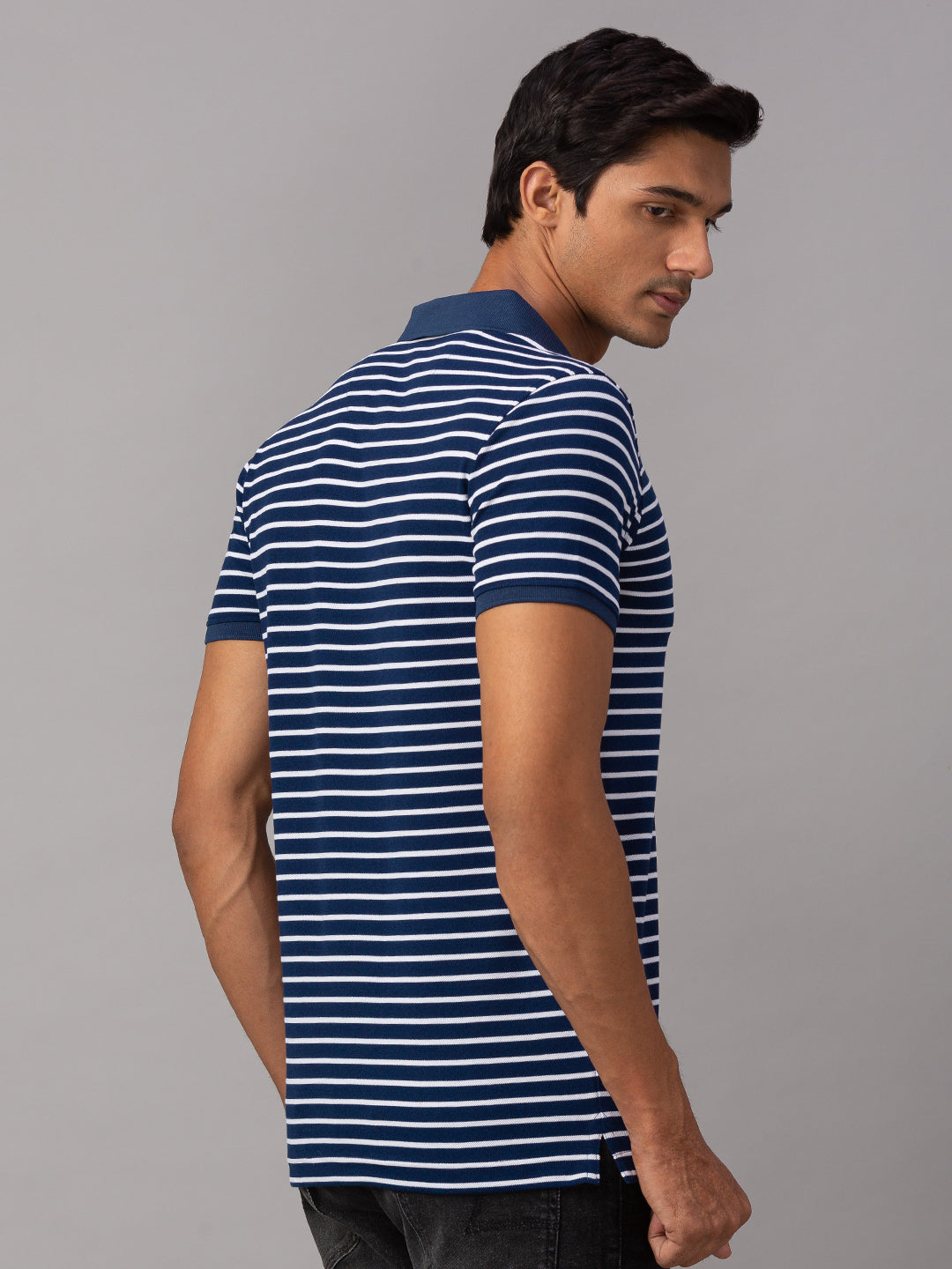 Spykar Men Blue Cotton Printed Half Sleeve Polo Tshirt