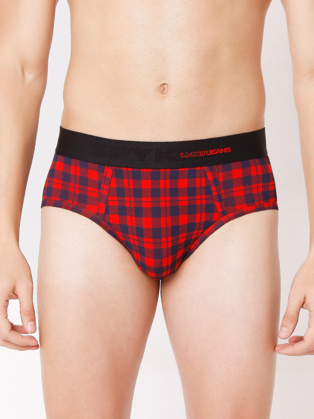 Men Premium Blue Check & White Check Cotton Blend Brief (Pack Of 2)- Underjeans By Spykar