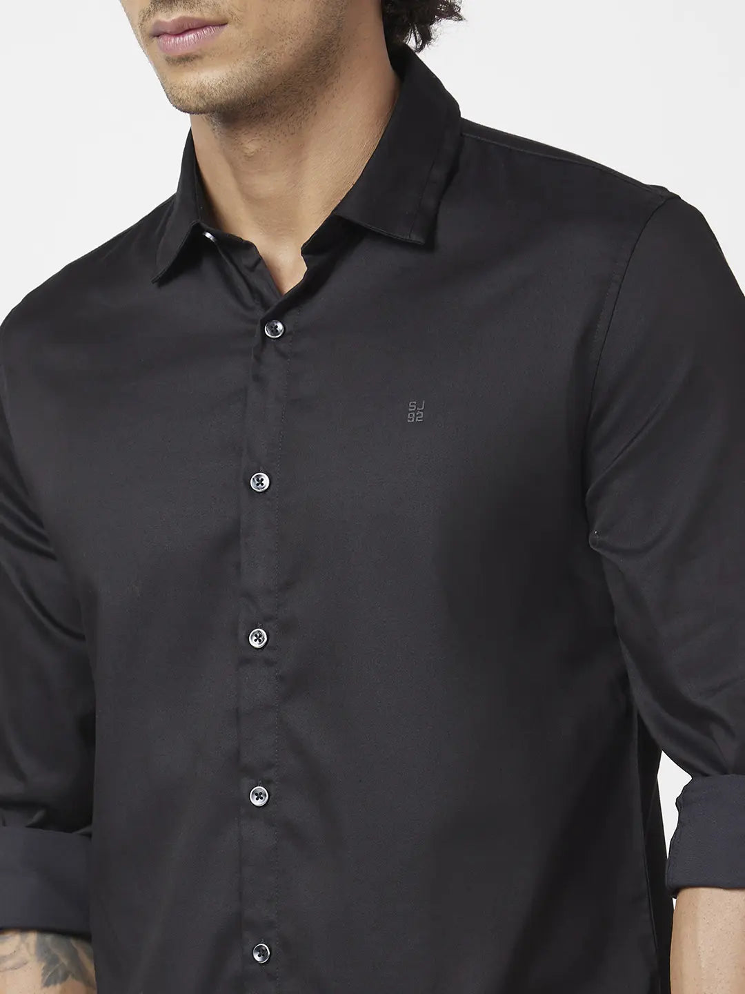 Buy OnlineSpykar Men Black Cotton Regular Slim Fit Full Sleeve