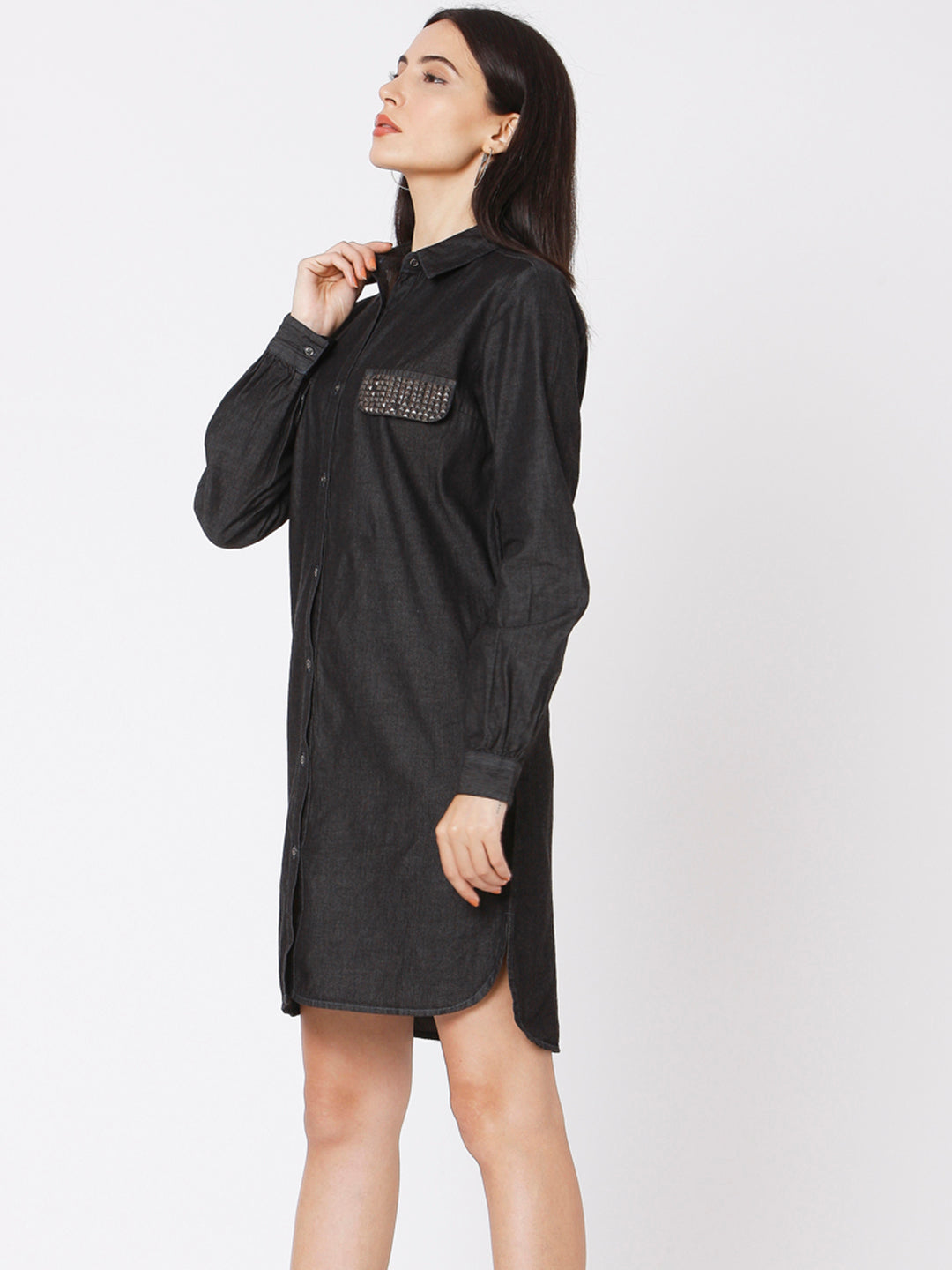 Spykar Women Black Cotton Slim Fit Casual Dress