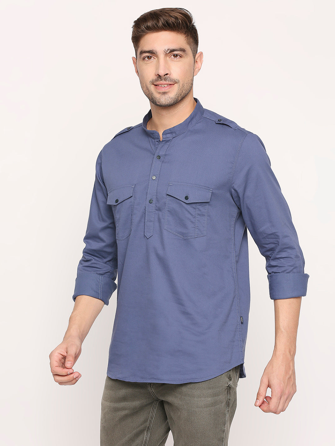 Spykar Petrol Cotton Full Sleeve Plain Shirt For Men