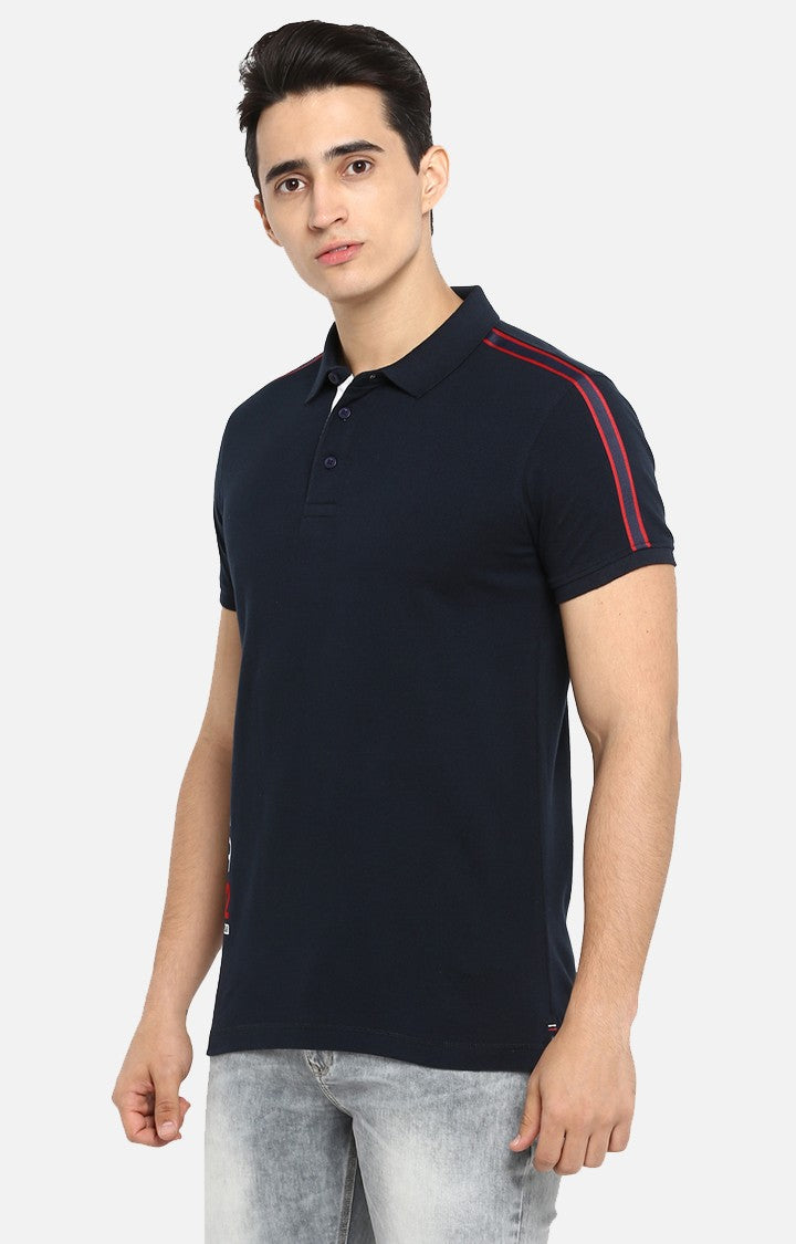 Spykar Navy Blue Printed Slim Fit T-Shirt