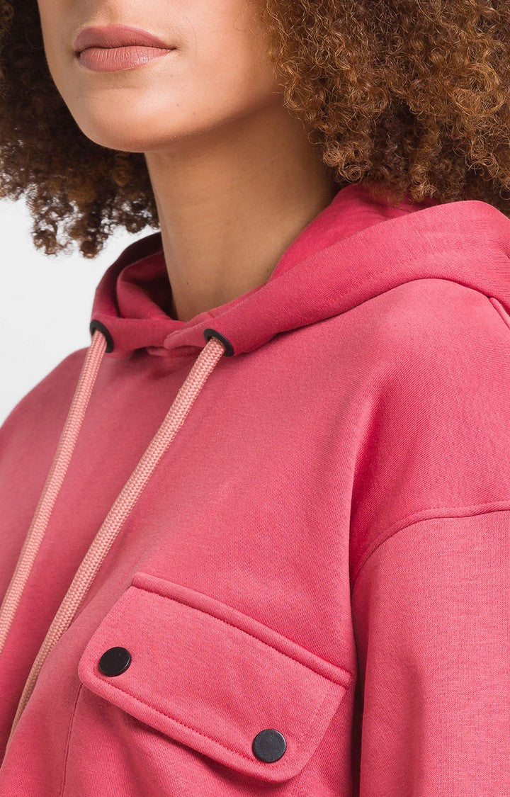 Spykar Sugar Rose Cotton Blend Full Sleeve Hooded Sweatshirts For Women