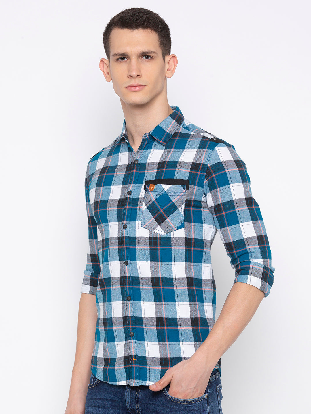 Spykar Men Blue Checked Slim Fit Casual Shirt