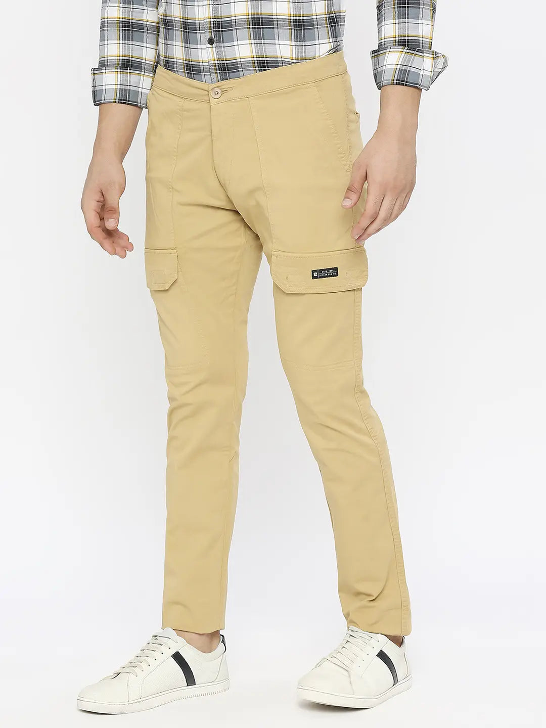 Spykar Olive Green Cotton Slim Fit Tapered Length Trousers For Men   vot02bb5p004olivegreen