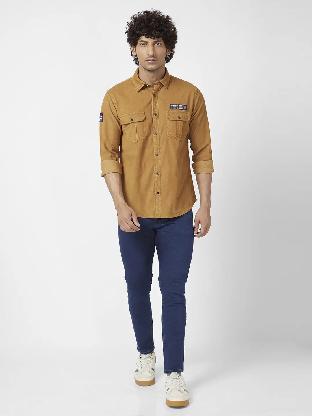 Buy Spykar Men Camel Khaki Dyed Regular Slim Fit Full Sleeve Denim Shirt Online