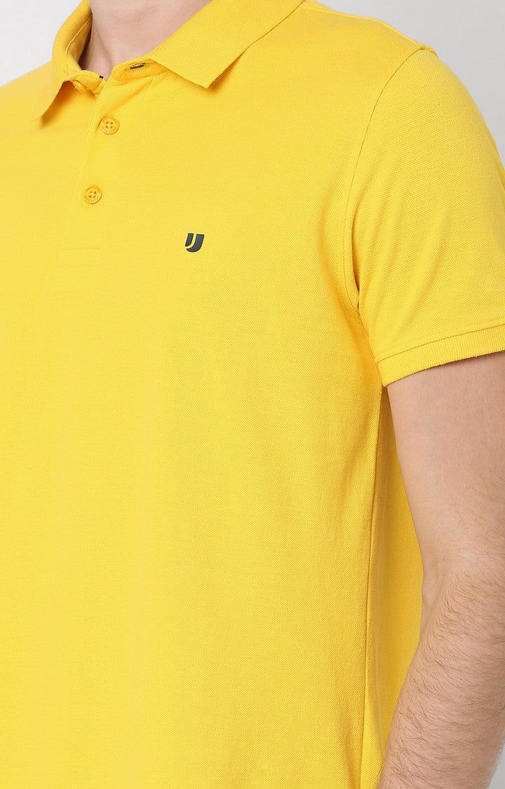 Men Premium Blue Cotton Regular Fit Polo T-Shirt - Underjeans By Spykar
