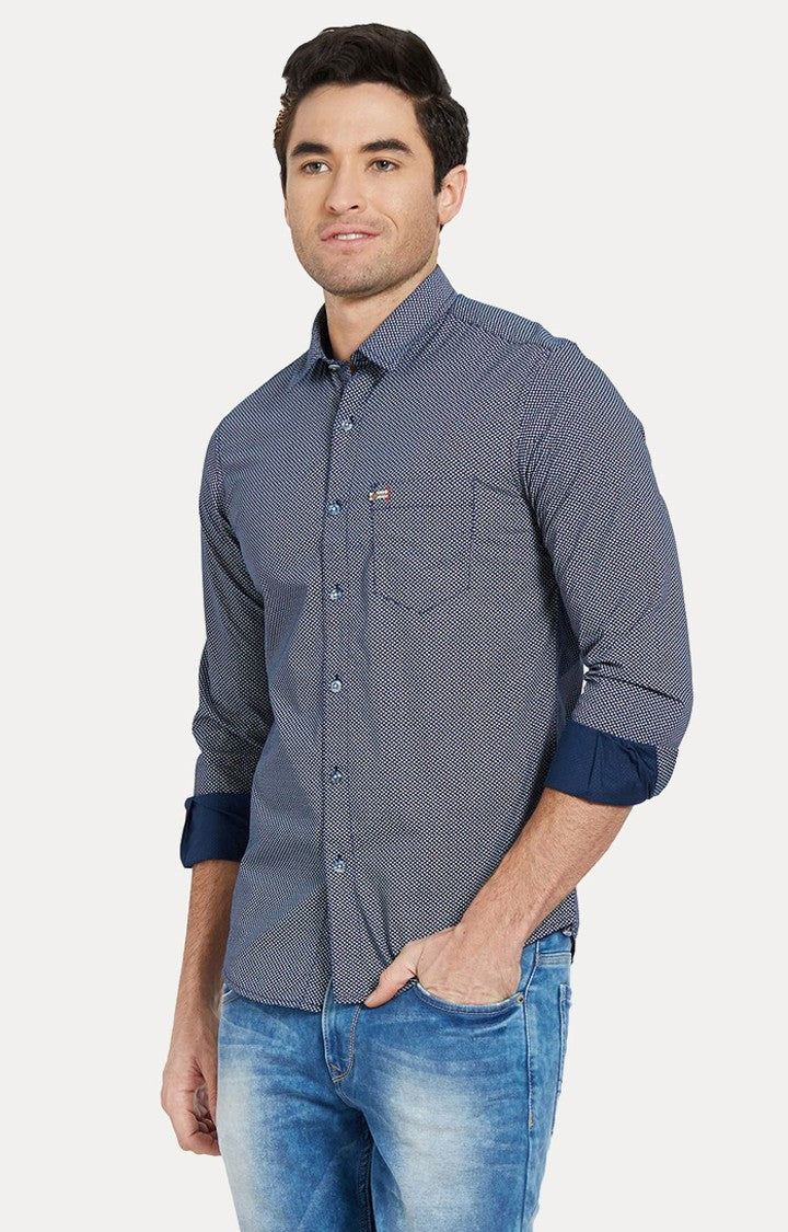 Spykar Men'S Blue Cotton Printed Casual Shirts