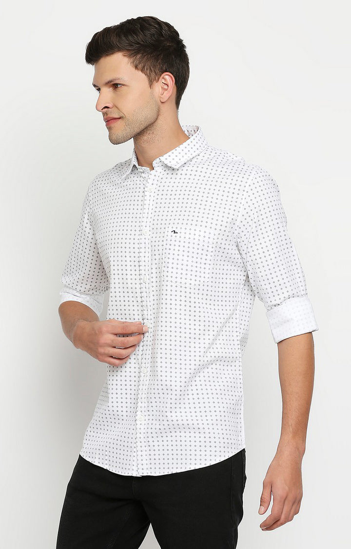 Spykar Men White Slim Fit Full Sleeve Checkered Shirt