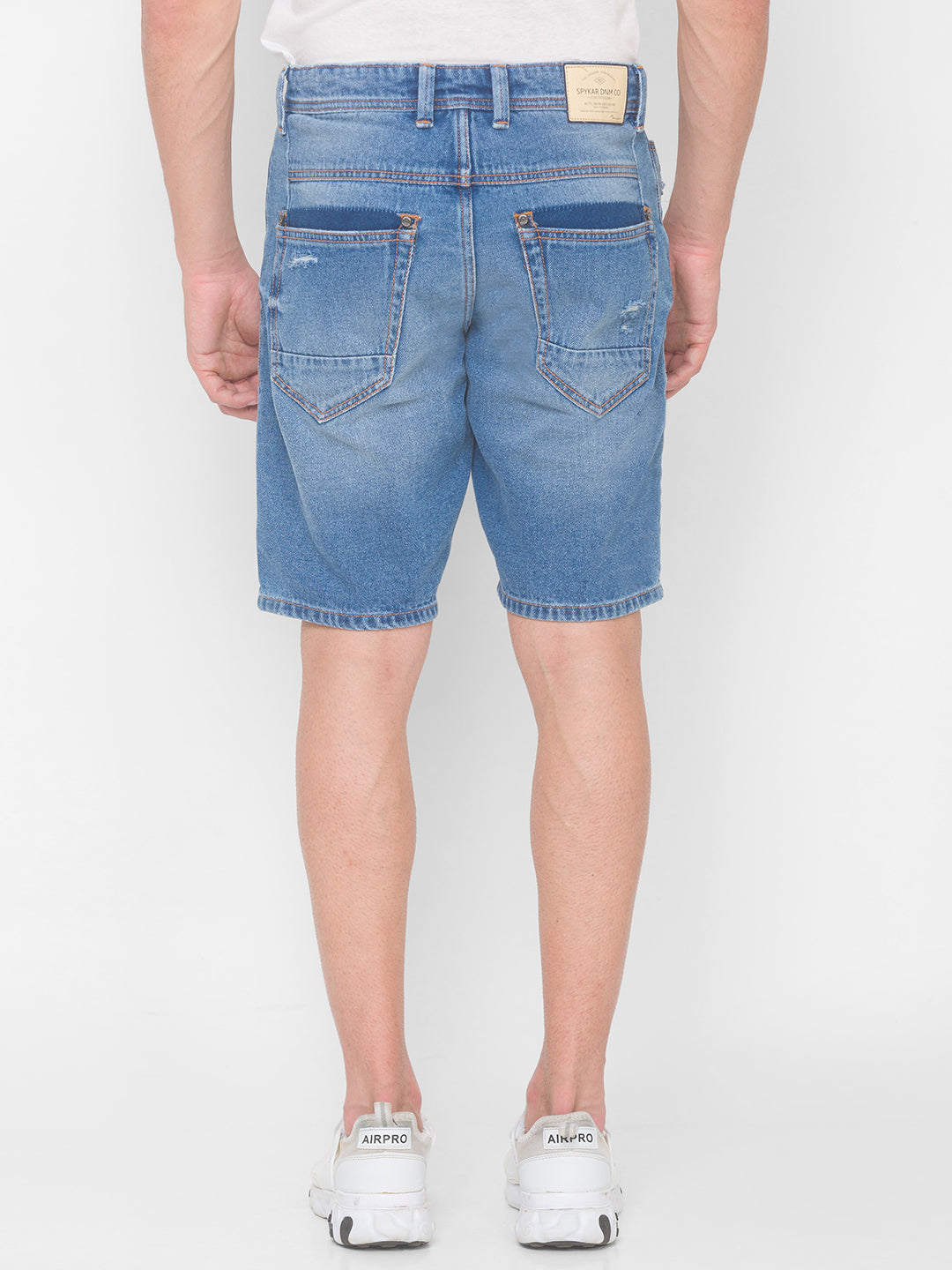 Spykar Men Mid Blue Solid Relaxed Fit Low-Rise Denim Shorts