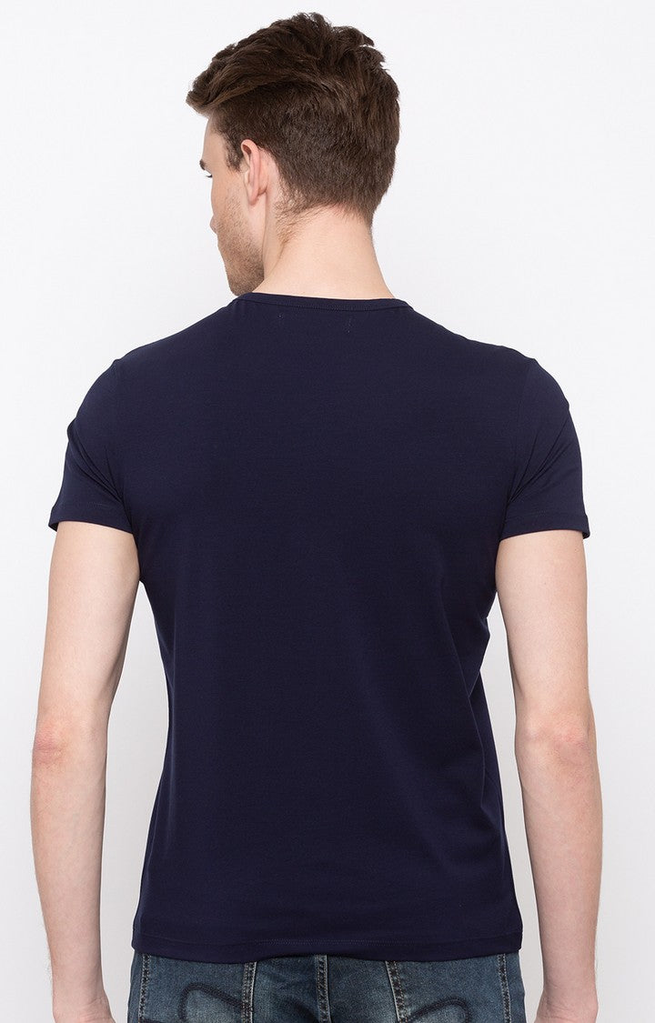 Spykar Navy Solid Slim Fit Men T-Shirts